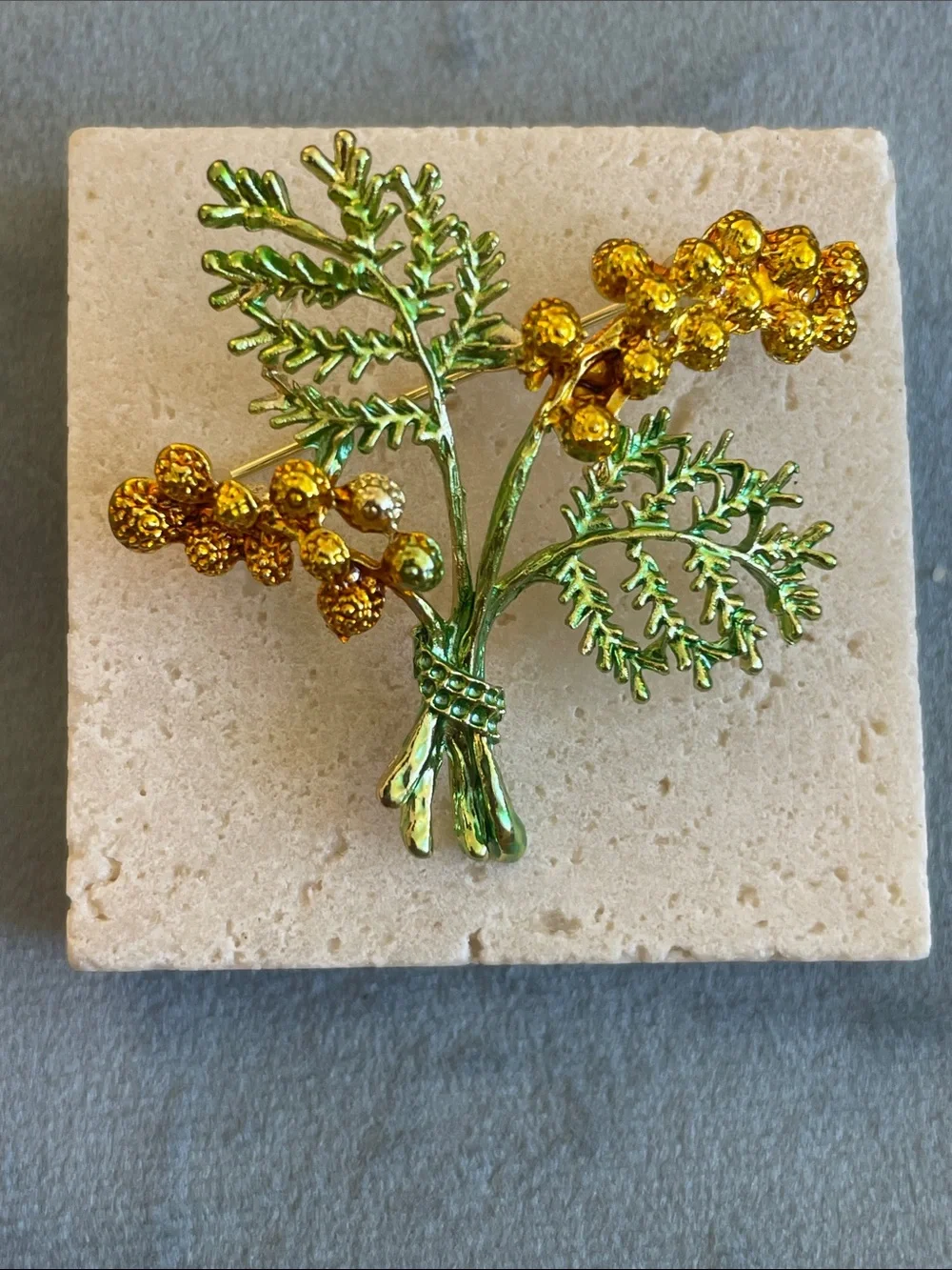 Anthropologie Green and Gold Floral Cluster Brooch
